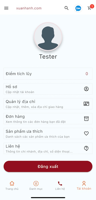 Tab Tài khoản trên App