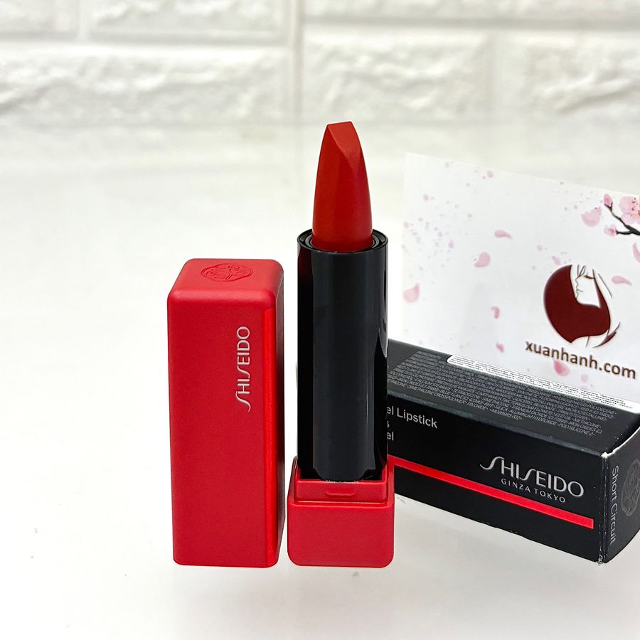Son Shiseido TechnoSatin Gel #415 Short Circuit - đỏ ánh cam, mini.