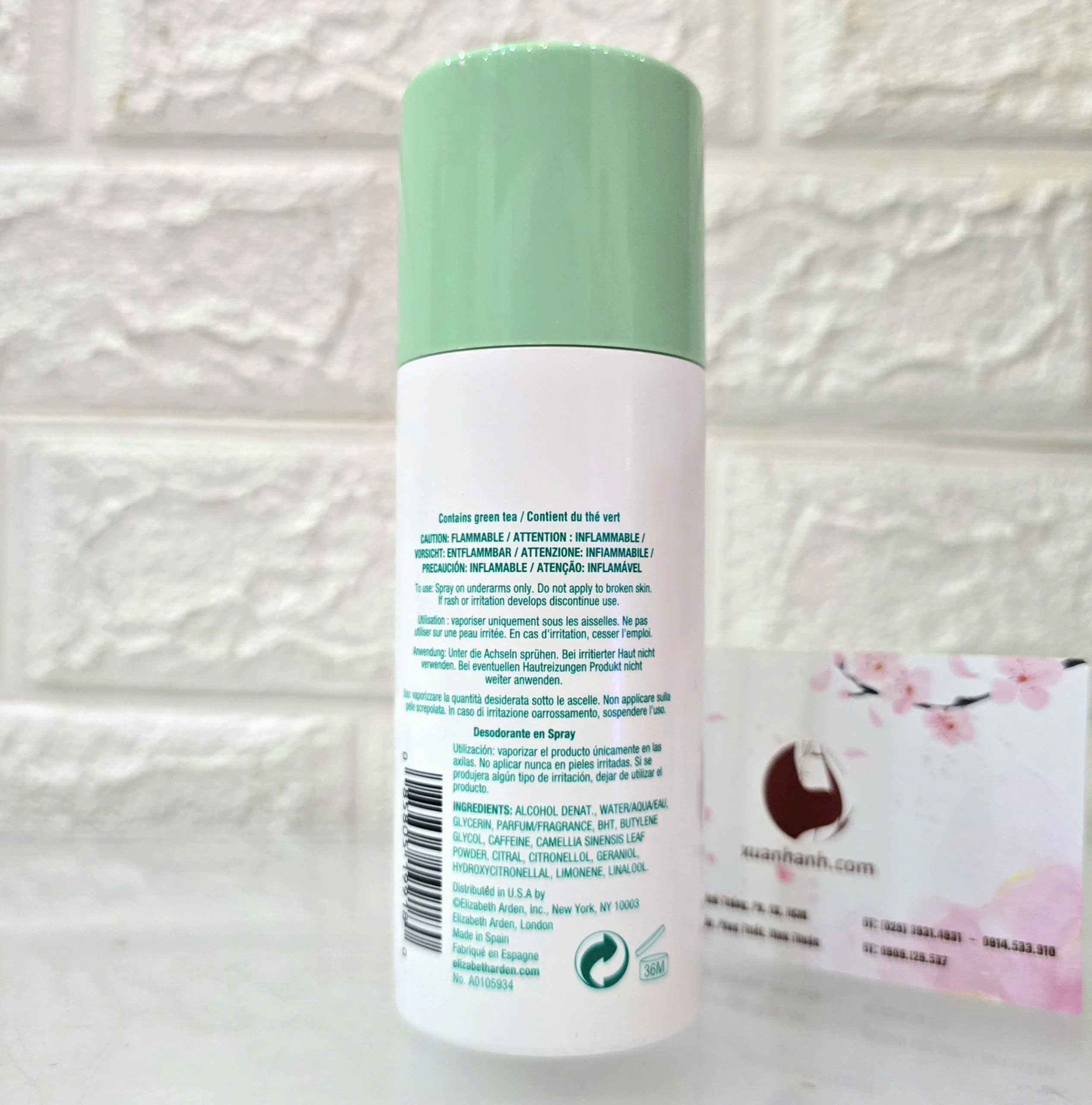 Xịt khử mùi Elizabeth Arden Green Tea Natural kháng khuẩn, thơm mát, 150ml