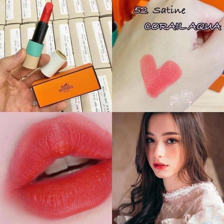 Son Hermes Rouge Satin Lipstick đỏ ánh hồng cam quyến rũ, sexy #52 Corail Aqua (Limited)