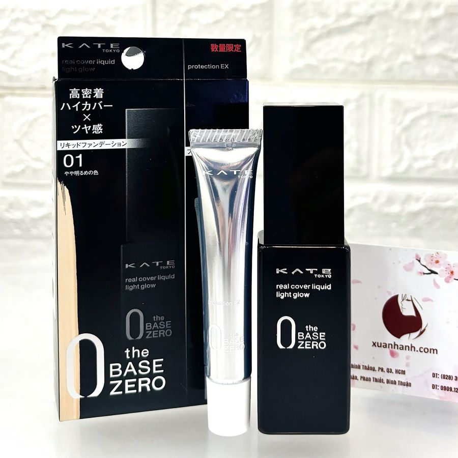 Set kem nền Kanebo Kate Light Glow che phủ tốt và căng mướt da, #01 trắng sáng (Limited)