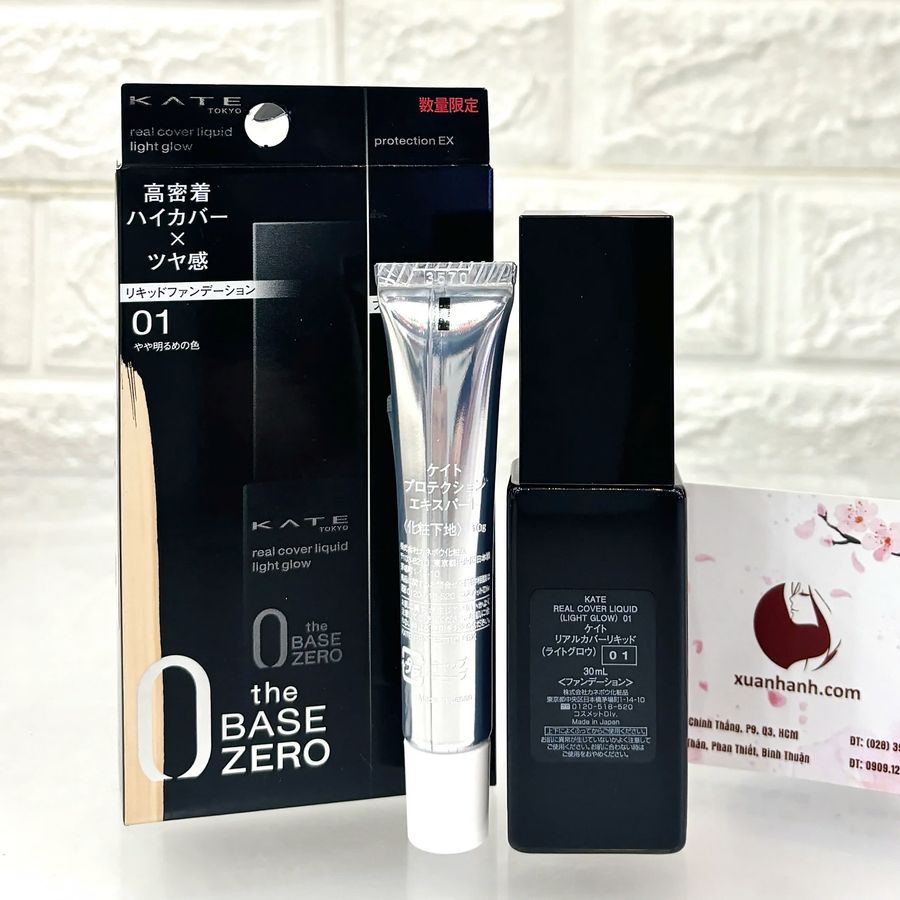 Set kem nền Kanebo Kate Light Glow che phủ tốt và căng mướt da, #01 trắng sáng (Limited)