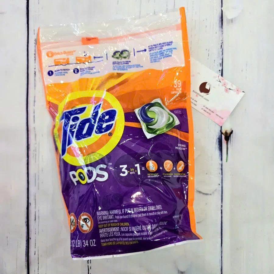 Viên giặt xả Tide Pods 3in1 Spring Mỹ 39 viên - giặt sạch, thơm lâu, mềm vải