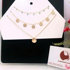 Dây chuyền H&M 3 tầng mặt tròn mix hạt màu xinh xắn #hạt màu xanh