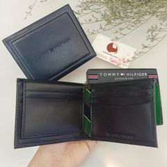 Ví nam Tommy Hilfiger da thật mềm mại, thời trang, thiết kế tiện dụng, #Passcase - Đen
