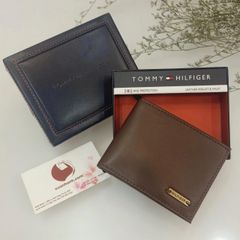 Ví nam Tommy Hilfiger da thật mềm mại, thời trang, thiết kế tiện dụng, #Leather Wallet - Nâu