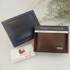 Ví nam Tommy Hilfiger da thật mềm mại, thời trang, thiết kế tiện dụng, #Leather Wallet - Nâu