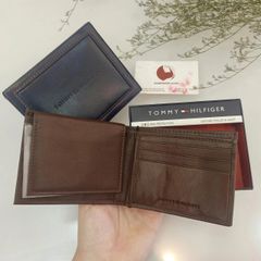 Ví nam Tommy Hilfiger da thật mềm mại, thời trang, thiết kế tiện dụng, #Leather Wallet - Nâu