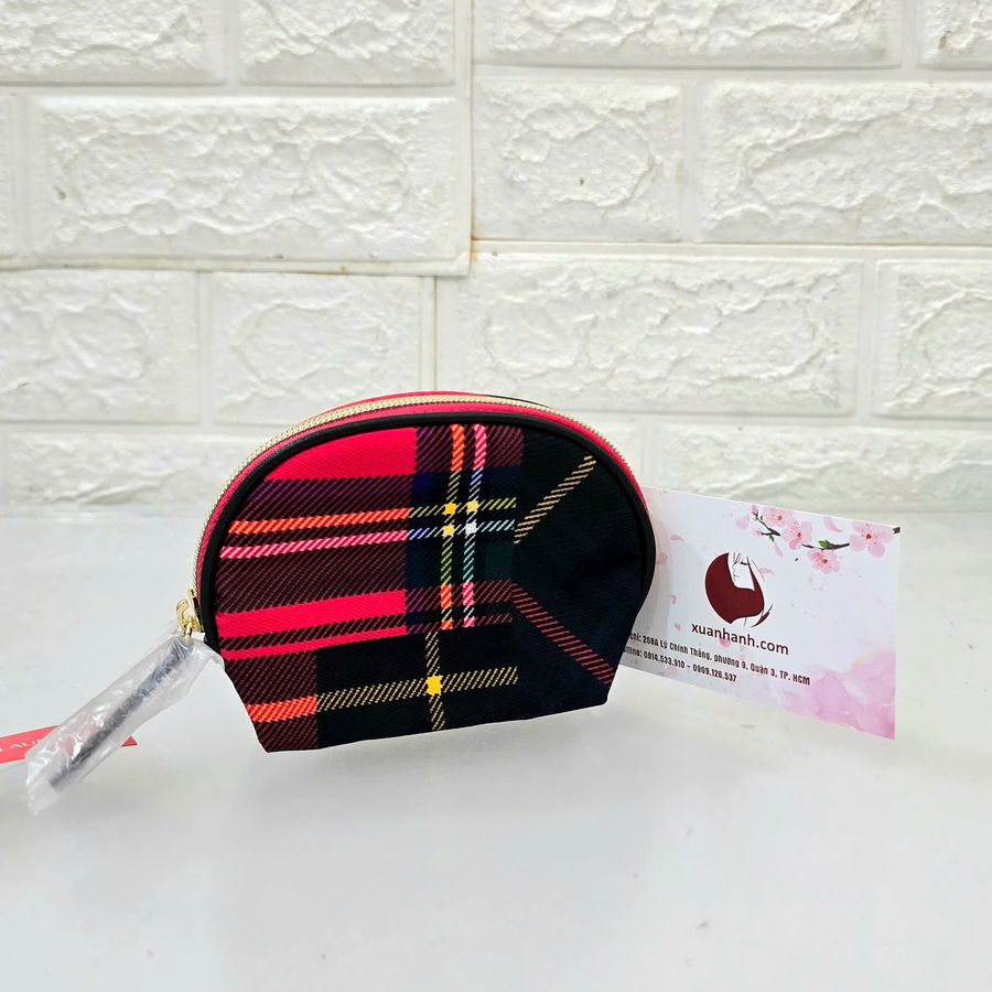 Túi cầm tay Estee Lauder họa tiết caro đỏ nổi bật (11x9x4)cm