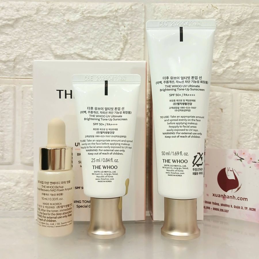 Set kem chống nắng The Whoo UV Ultimate Brightening Tone-Up bảo vệ và nâng tone sáng da (Hot New)