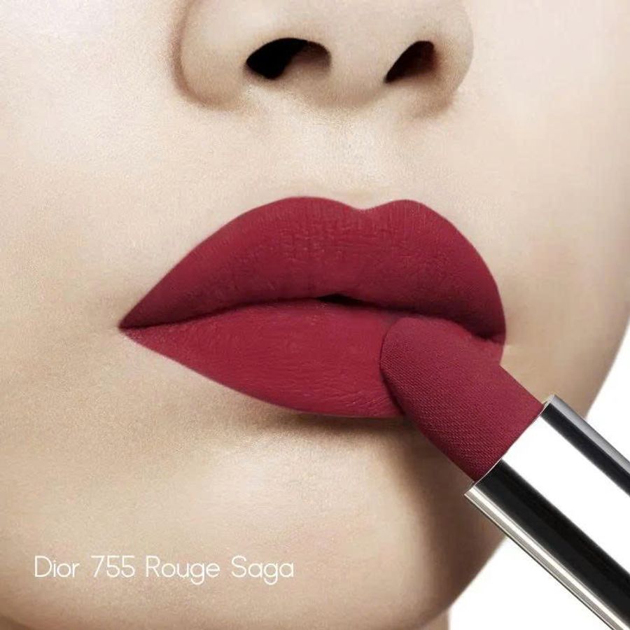 Son Dior Rouge Velvet nhung mịn lì, lâu trôi, #755 Saga - đỏ mận cuốn hút (NEW)