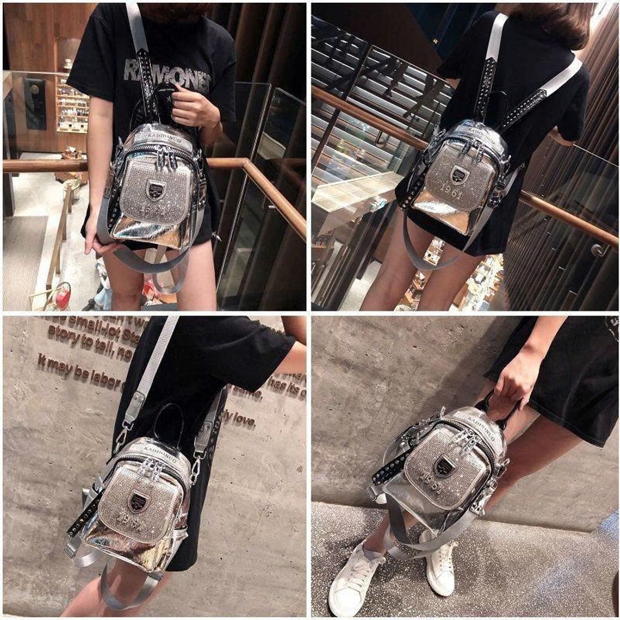 Túi balo Kadininuo 1961 da thật, kiểu dáng 2in1 thời trang, màu bạc hot trend (New)