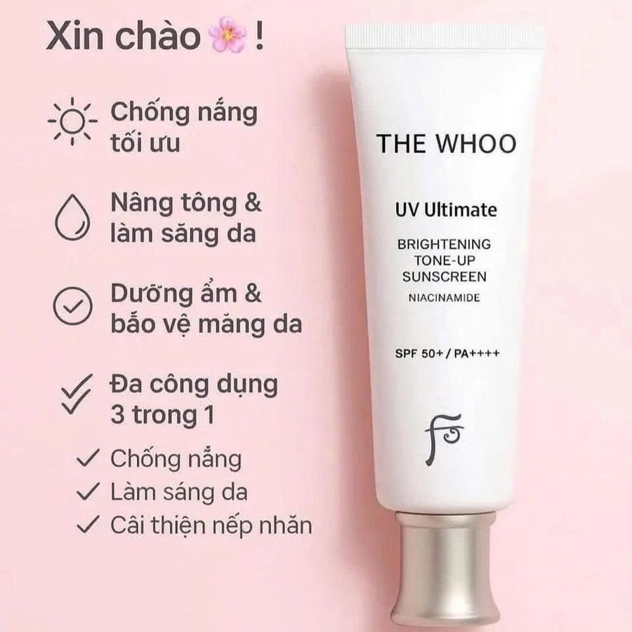 Kem chống nắng The Whoo UV Ultimate Brightening Tone-Up bảo vệ và nâng tone sáng da, 50ml