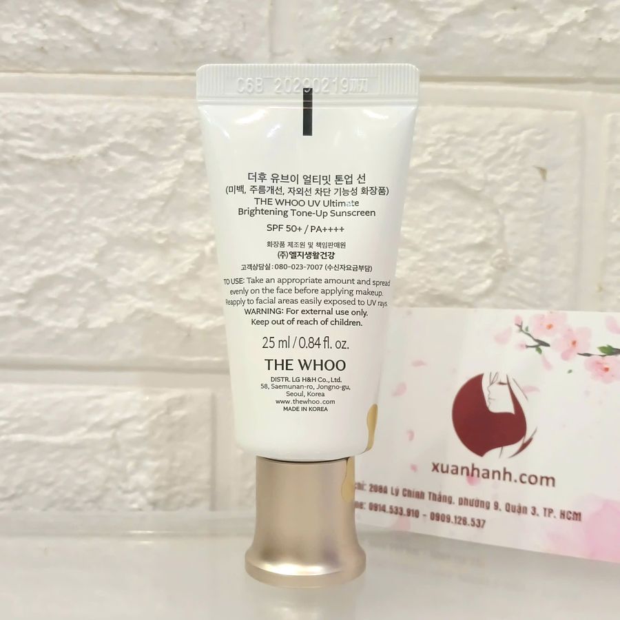 Kem chống nắng The Whoo UV Ultimate Brightening Tone-Up bảo vệ và nâng tone sáng da, 25ml