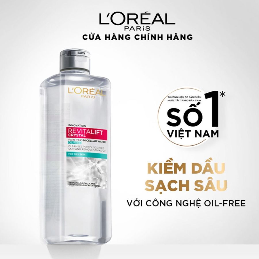 Nước tẩy trang L'oreal Revitalift Crysra sạch sâu, kiềm dầu và se lỗ chân lông - 95ml