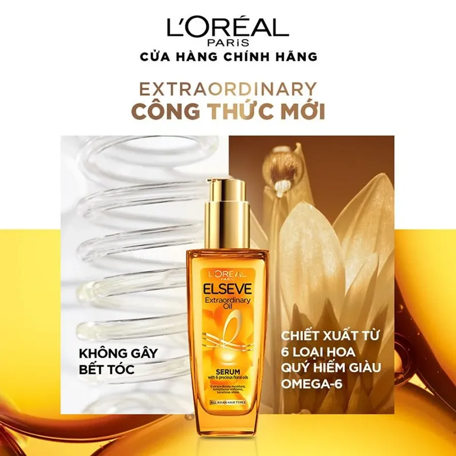 Dầu dưỡng tóc L'oreal Elseve Extraordinary Oil Gold phục hồi và suôn mượt tóc, 100ml (New)