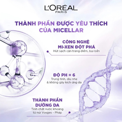 Nước tẩy trang L'oreal Revitalift Hyaluronic Acid Hydrating sạch sâu, căng mượt da - 95ml