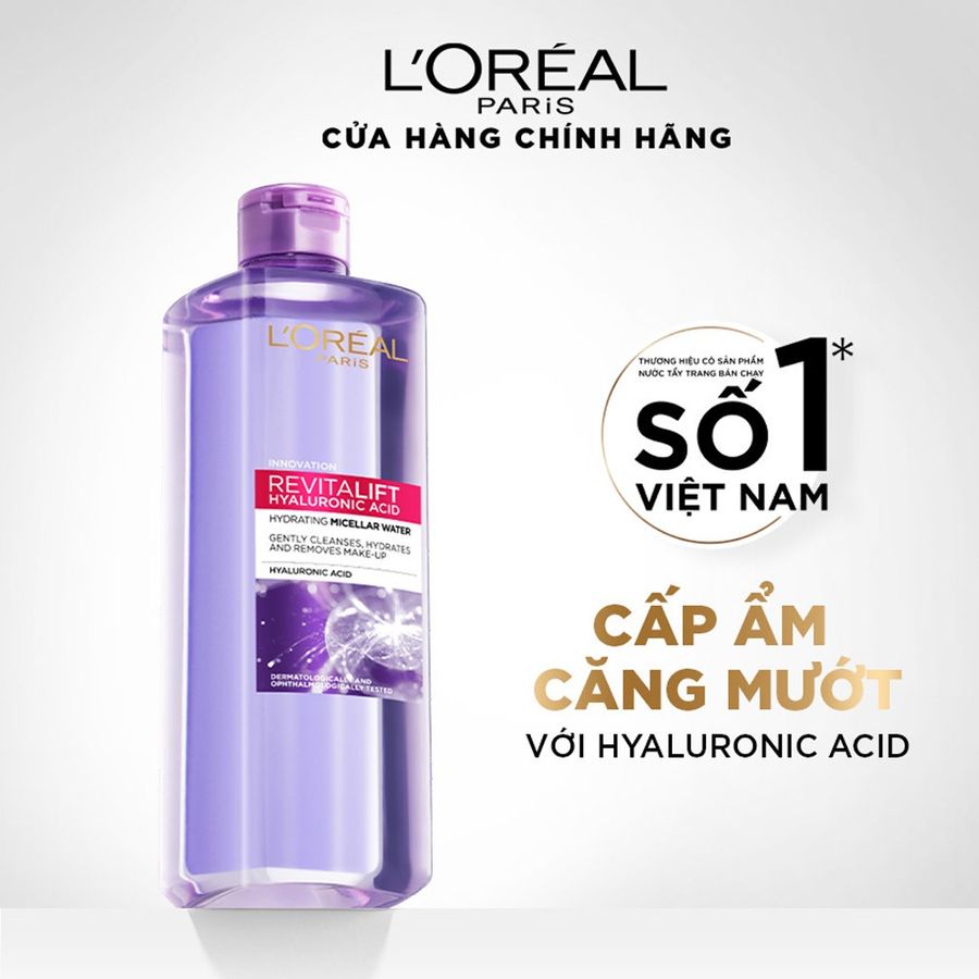 Nước tẩy trang L'oreal Revitalift Hyaluronic Acid Hydrating sạch sâu, căng mượt da - 95ml