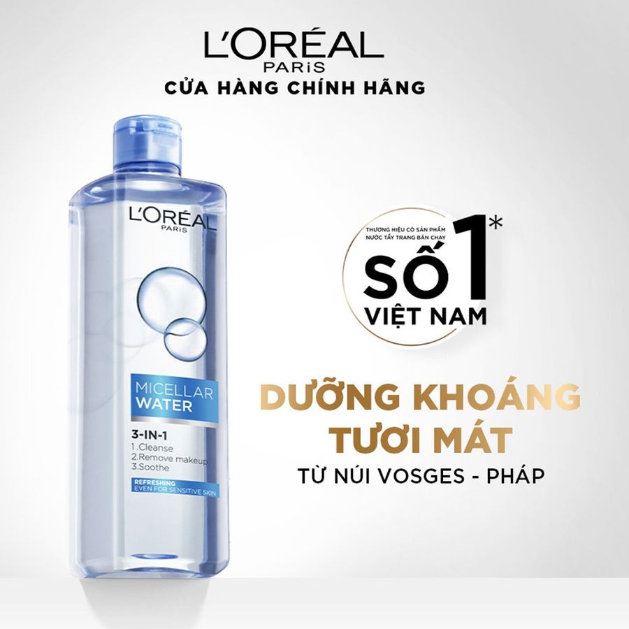 Nước tẩy trang L'oreal Micellar Water Refreshing sạch sâu, tươi mới da - 400ml