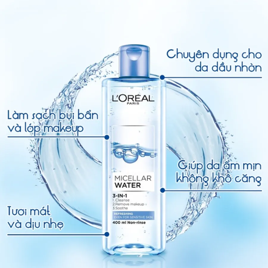 Nước tẩy trang L'oreal Micellar Water Refreshing sạch sâu, tươi mới da - 400ml