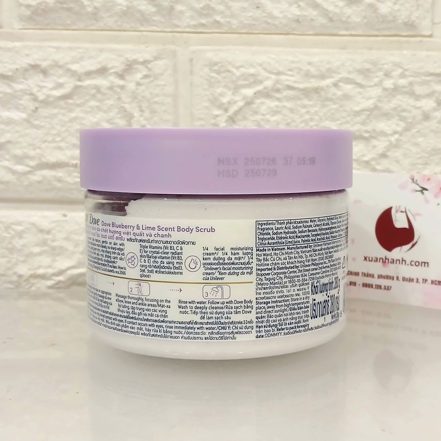 Tẩy tế bào chết Dove Blueberry dạng hạt mịn, sạch da cùng hương tươi mới nhẹ nhàng, 280g