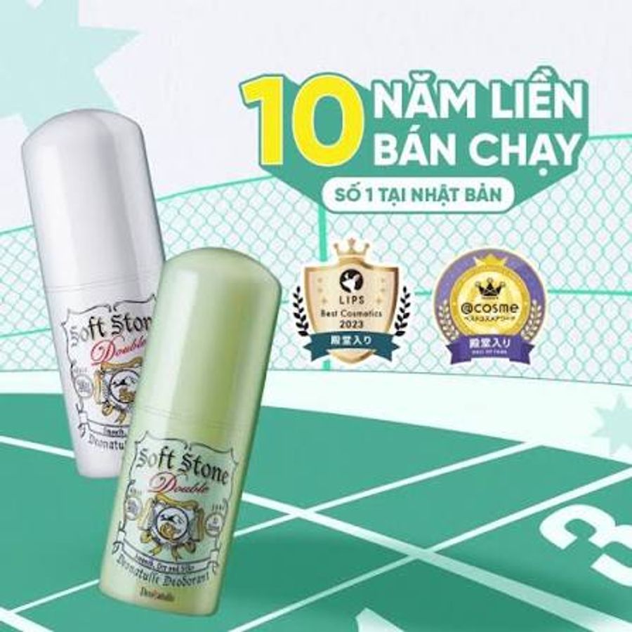 Lăn khử mùi Soft Stone Double Deodorant khô thoáng, khử mùi hiệu quả, 20g (Màu trắng)