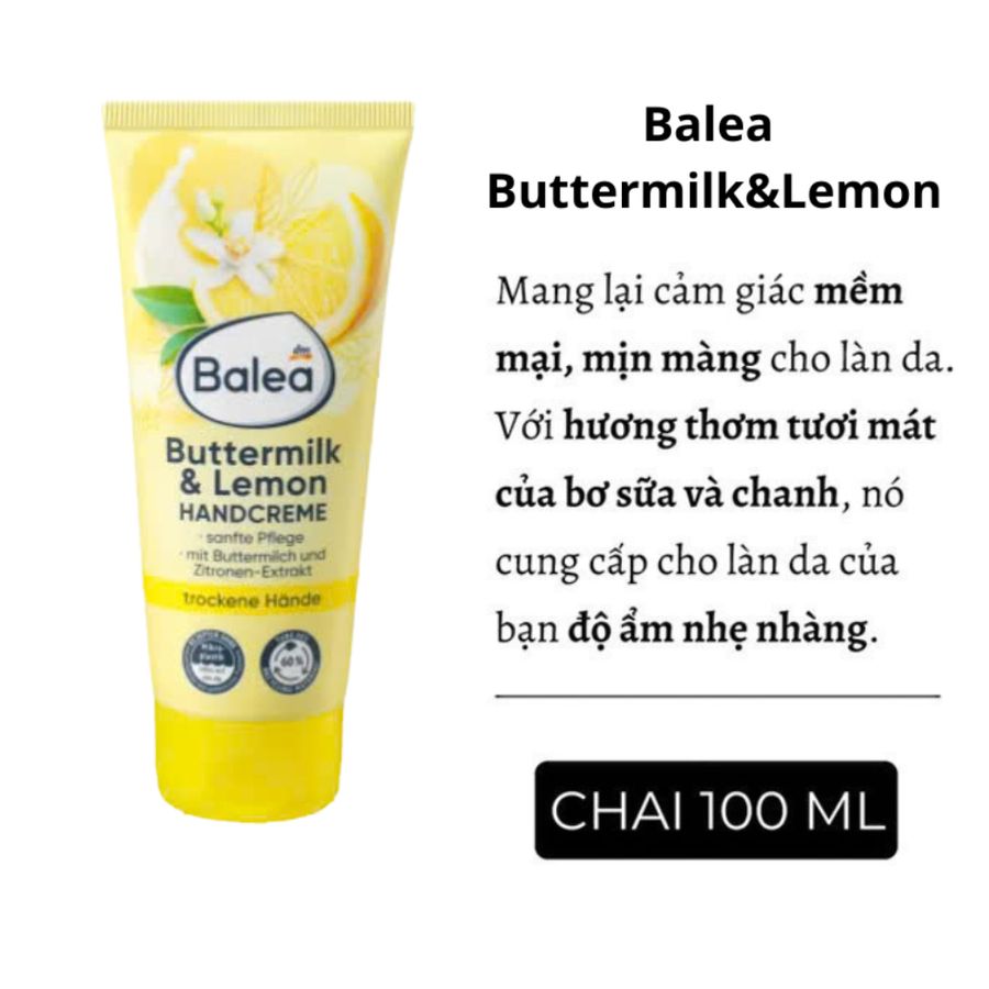 Kem dưỡng tay Balea Buttermilk & Lemon chiết xuất bơ sưa và chanh ngọt mát, 100ml