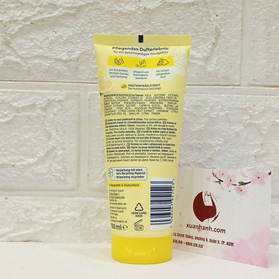 Kem dưỡng tay Balea Buttermilk & Lemon chiết xuất bơ sưa và chanh ngọt mát, 100ml