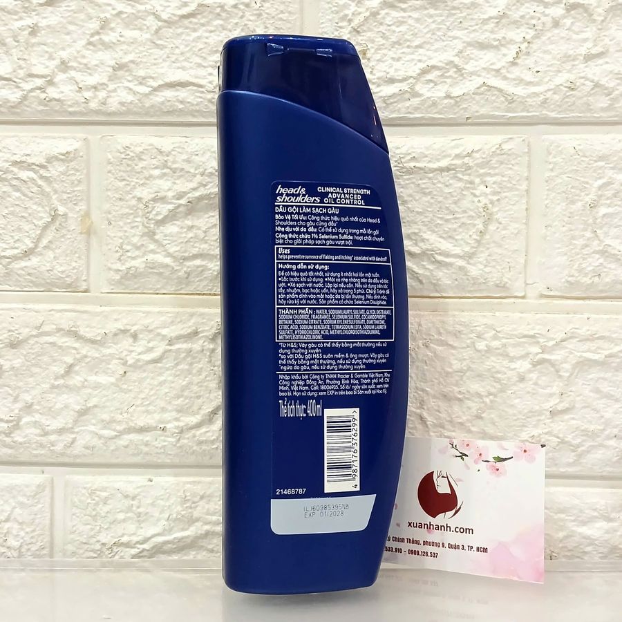 Gội xả Head & Shoulders Clinical Strength 4X Stronger kiểm soát dầu, trị gàu 400ml, #Tím- CT