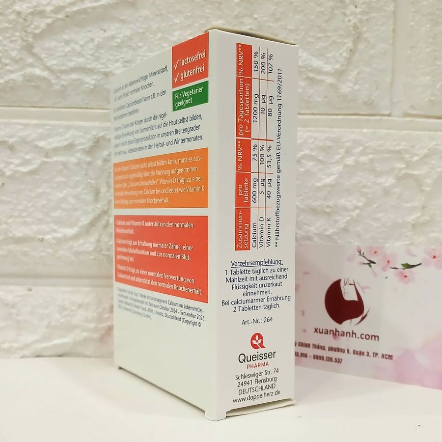 Canxi Doppel Herz Calcium 1200+D3+K hỗ trợ phát triển chiều cao, ngừa loãng xương, 30 viên (New)