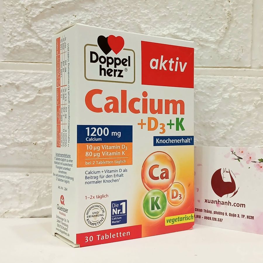 Canxi Doppel Herz Calcium 1200+D3+K hỗ trợ phát triển chiều cao, ngừa loãng xương, 30 viên (New)
