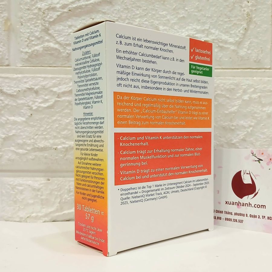Canxi Doppel Herz Calcium 1200+D3+K hỗ trợ phát triển chiều cao, ngừa loãng xương, 30 viên (New)