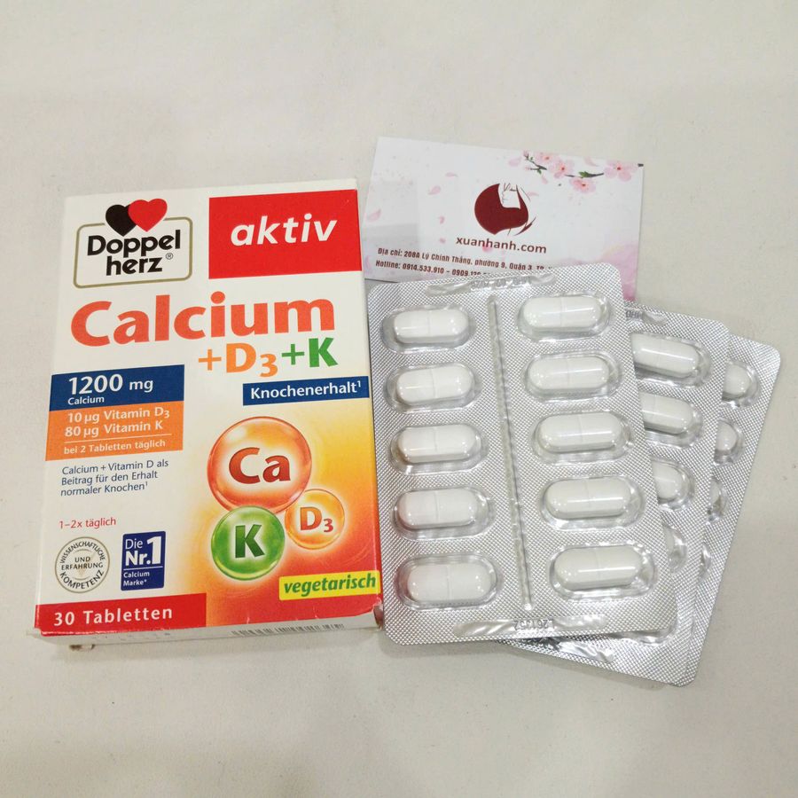 Canxi Doppel Herz Calcium 1200+D3+K hỗ trợ phát triển chiều cao, ngừa loãng xương, 30 viên (New)
