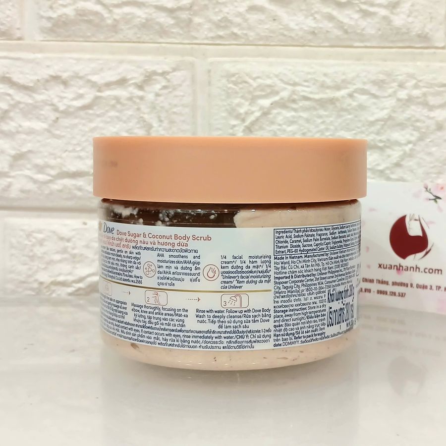 Tẩy tế bào chết Dove Sugar & Coconut dạng hạt mịn, sạch da cùng hương lựu ngọt béo, 280g