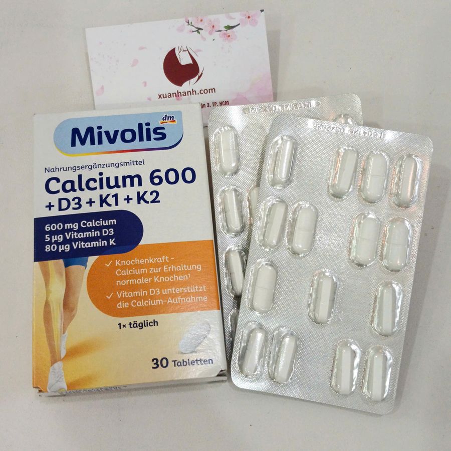 Canxi Mivolis Calcium 600+D3+K hỗ trợ xương chắc khỏe, bổ sung canxi cho cơ thể, 30 viên (New)