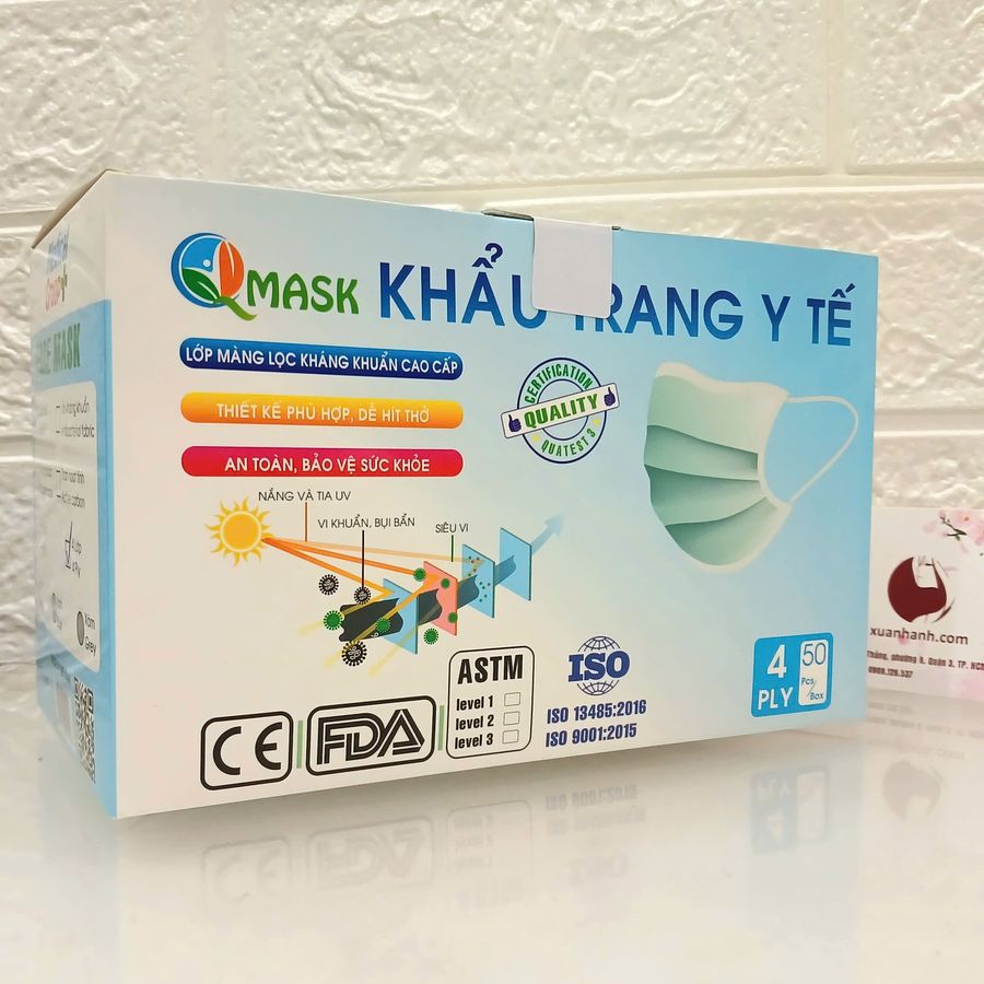 Khẩu trang y tế Qmask đạt chuẩn y khoa - 4 lớp vải không dệt, hộp 50 cái 