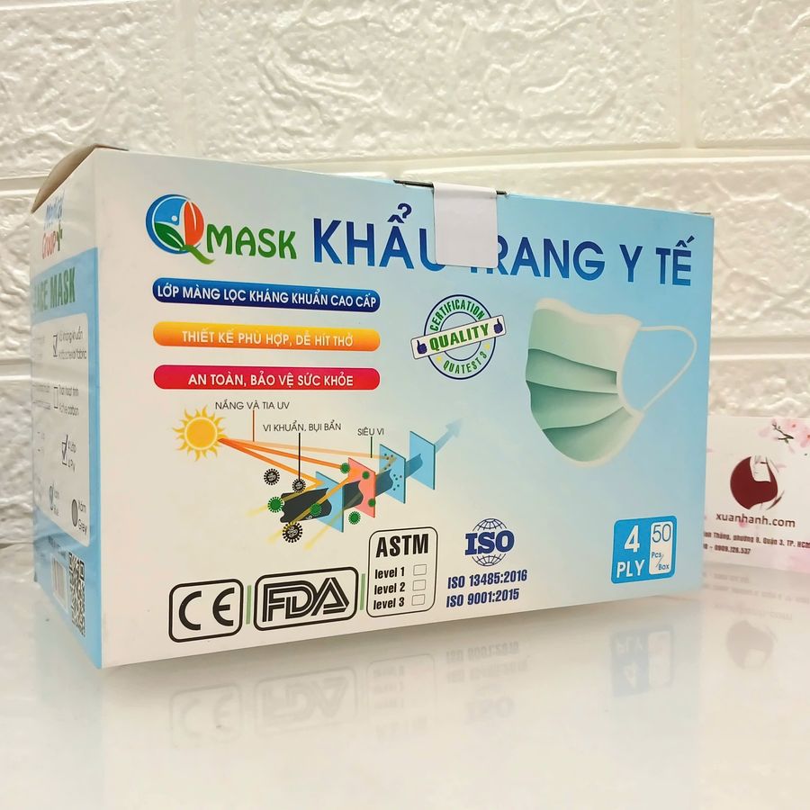 Khẩu trang y tế Qmask đạt chuẩn y khoa - 4 lớp kháng khuẩn, hộp 50 cái 