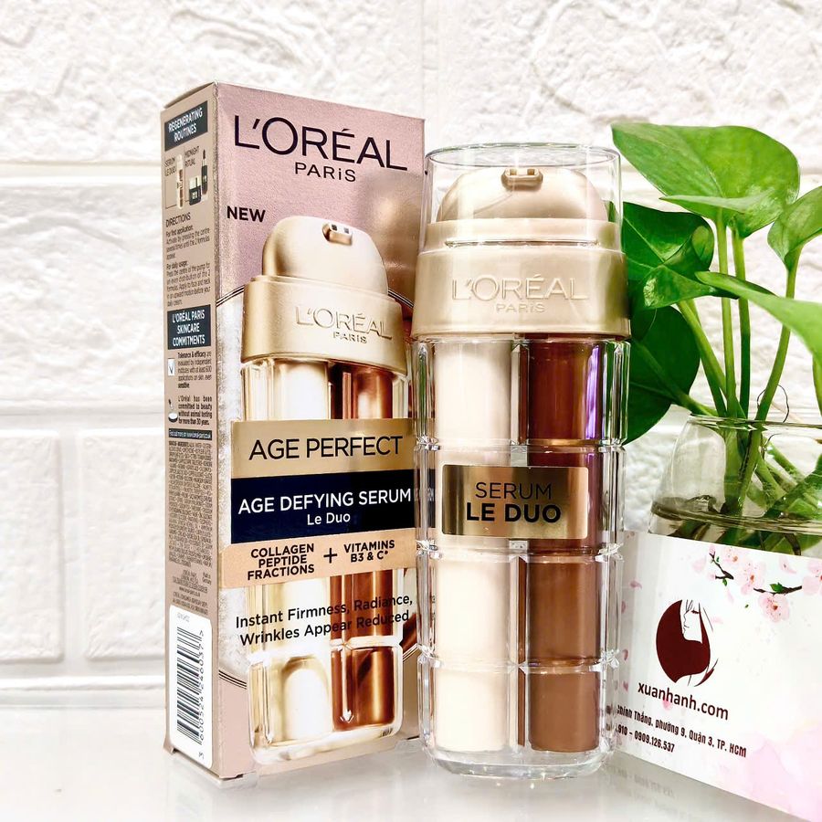 Serum L'oreal Age Defying Le Dou serum 2 lõi cho 2 hiệu quả đồng thời: trẻ và trắng, 30ml