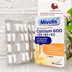 Canxi Mivolis Calcium 600+D3+K hỗ trợ xương chắc khỏe, bổ sung canxi cho cơ thể, 30 viên (New)
