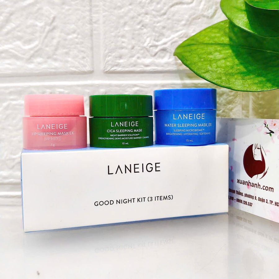 Combo 3 mặt nạ ngủ Laneige Good Night Kit cho mặt và môi dùng nhanh