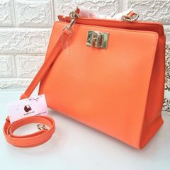 Túi xách Furla 1927 Top Handle da thật, form vuông thời thượng,#Clivia (Cam) - TẶNG COMBO HOT