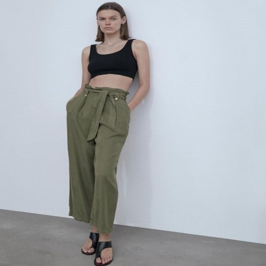 Quần dài Zara màu xanh bộ đội độc lạ, thoải mái, cá tính, size XS