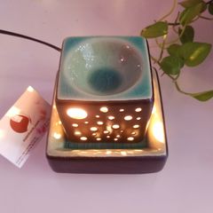 Đèn xông tinh dầu 3in1, đèn ngủ, trang trí handmade từ gốm Bát Tràng Việt Nam.