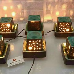 Đèn xông tinh dầu 3in1, đèn ngủ, trang trí handmade từ gốm Bát Tràng Việt Nam.