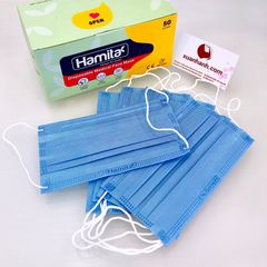 Khẩu trang y tế Hamita vải SMS cản khói bụi, ngăn giọt bắn... hộp 50 cái, màu xanh - Mua 2 Tặng 1