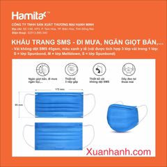 Khẩu trang y tế Hamita vải SMS cản khói bụi, ngăn giọt bắn... hộp 50 cái, màu xanh - Mua 2 Tặng 1