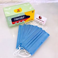 Khẩu trang y tế Hamita vải SMS đi mưa, ngăn giọt bắn... hộp 50 cái - màu xanh