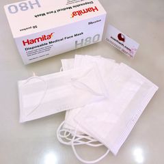 Khẩu trang y tế kháng khuẩn Hamita 3 lớp, chuẩn y khoa, hộp 50 cái, trắng. 