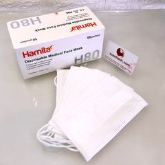 Khẩu trang y tế kháng khuẩn Hamita 3 lớp, chuẩn y khoa, hộp 50 cái, trắng. 