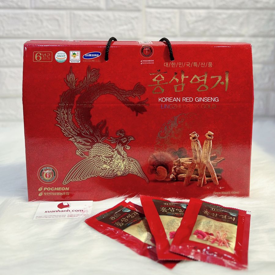 Nước hồng sâm linh chi Pocheon thải độc gan, thanh lọc cơ thể, tăng sức 70mlx30